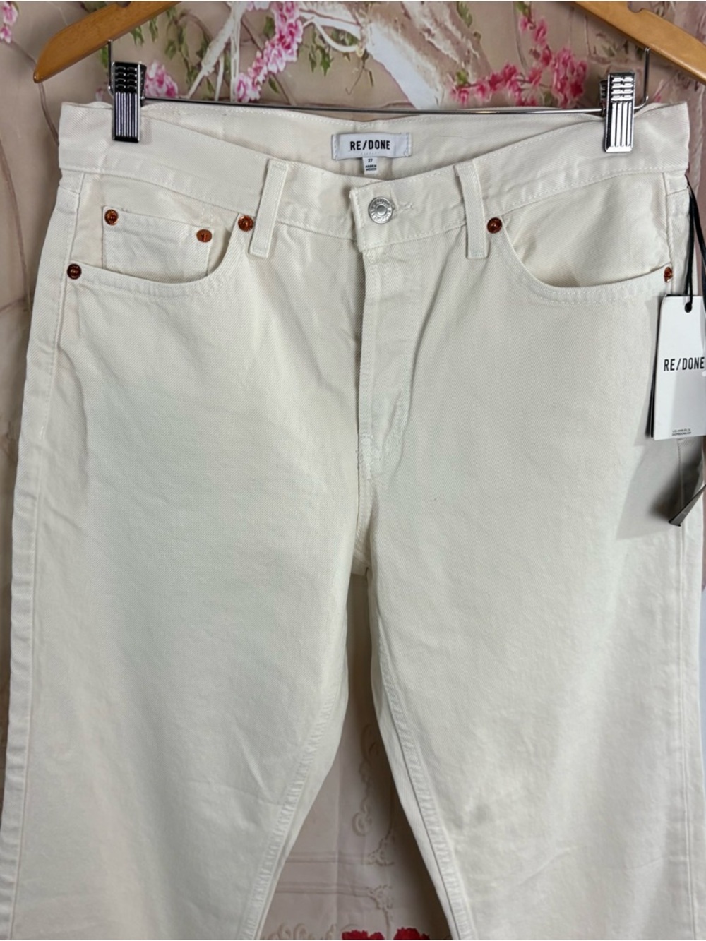 NEW Re/Done Cream High-Rise Easy straight Crop Jeans - Picture 3 of 11